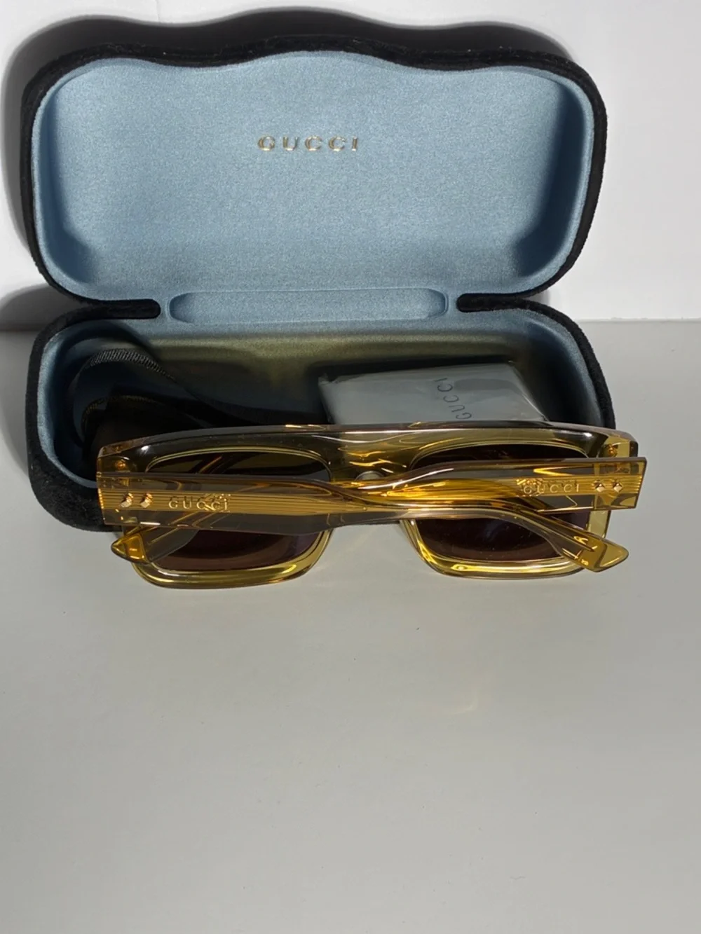 New Authentic Gucci GG1085s 003 Amber Rectangular Sunglasses - Men